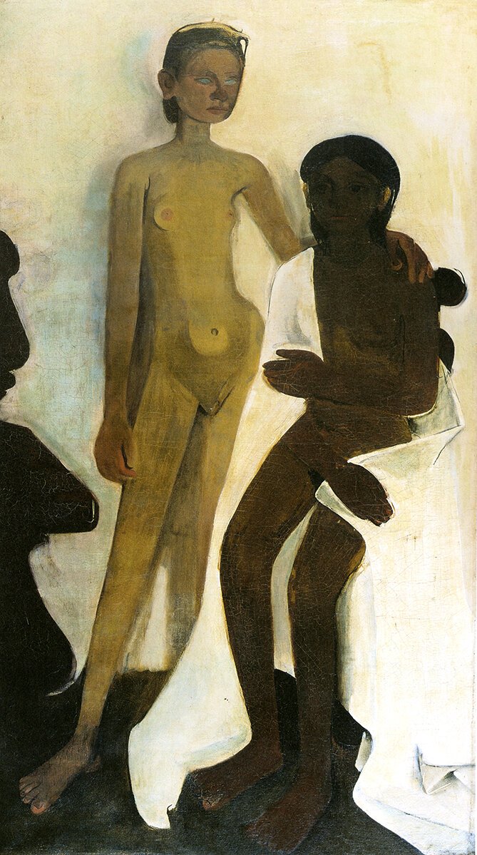 Amrita Sher-Gil's painting, Two Girls, one light skinned and the other dark skinned