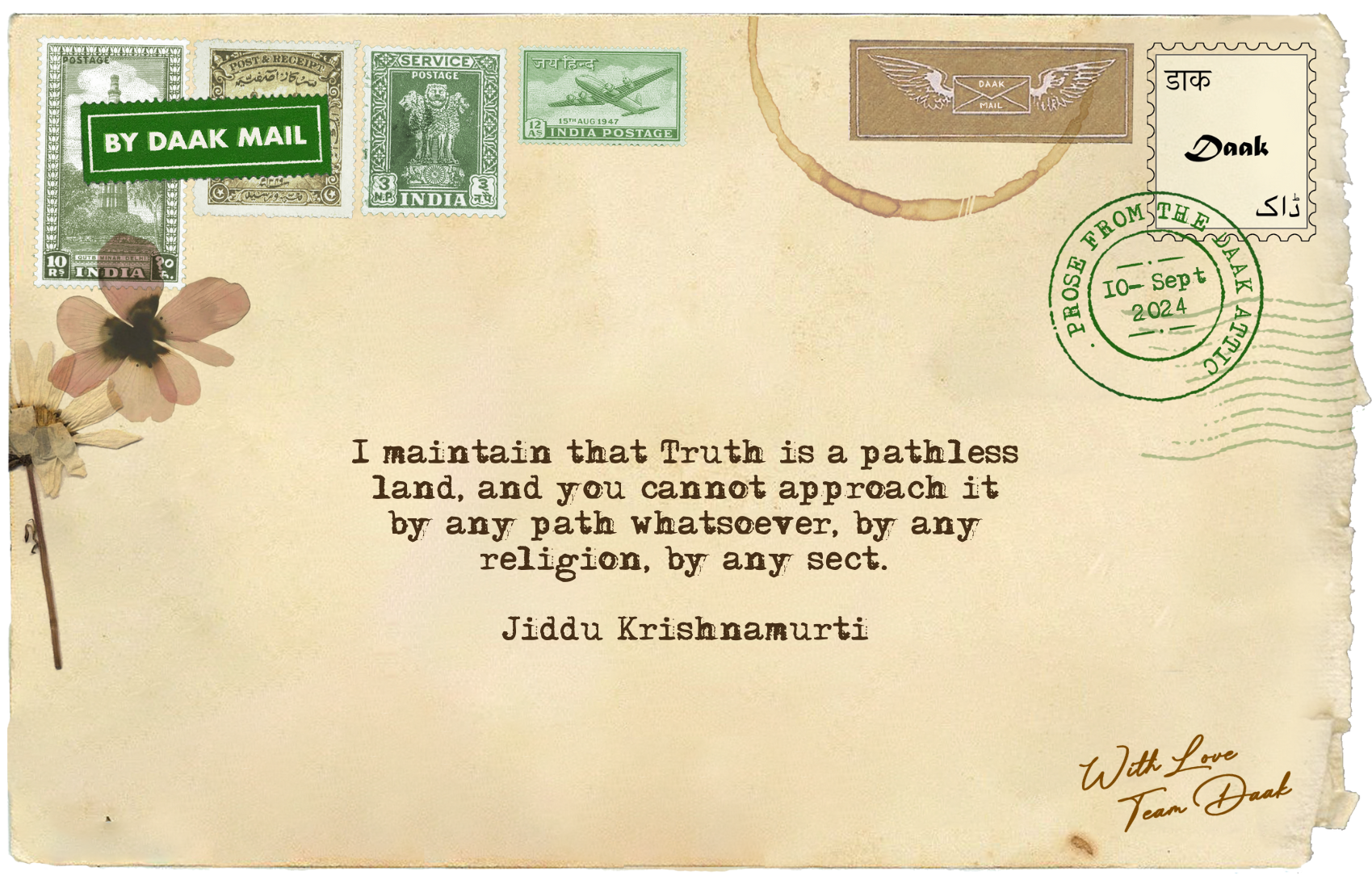 44 Postcard Pathless Land Jiddu Krishnamurti