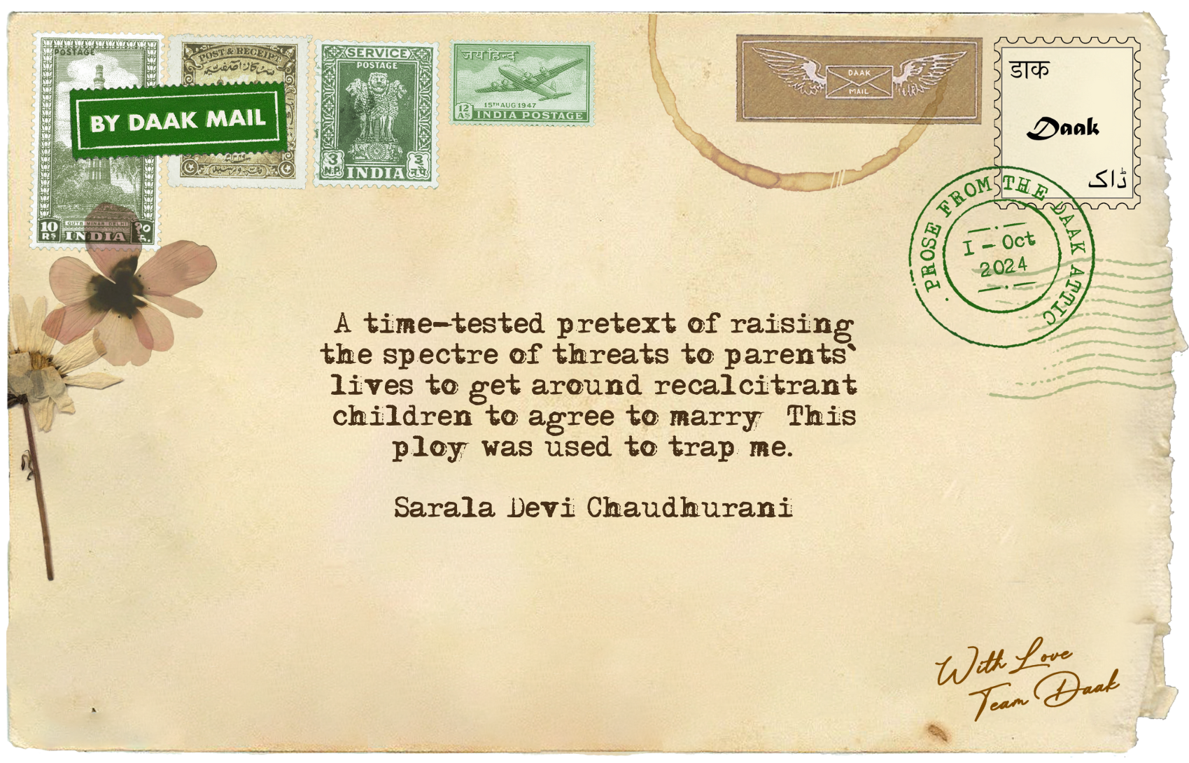 56 Postcard Letter Sarala Devi Chaudhurani
