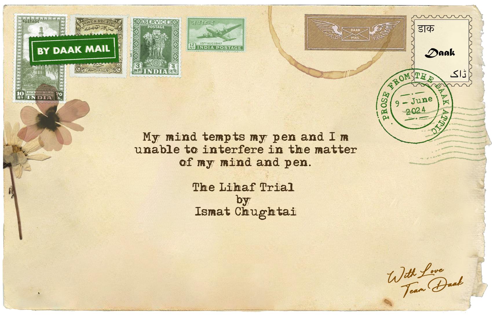 Postcard The Lihaf Trial Ismat Chughtai