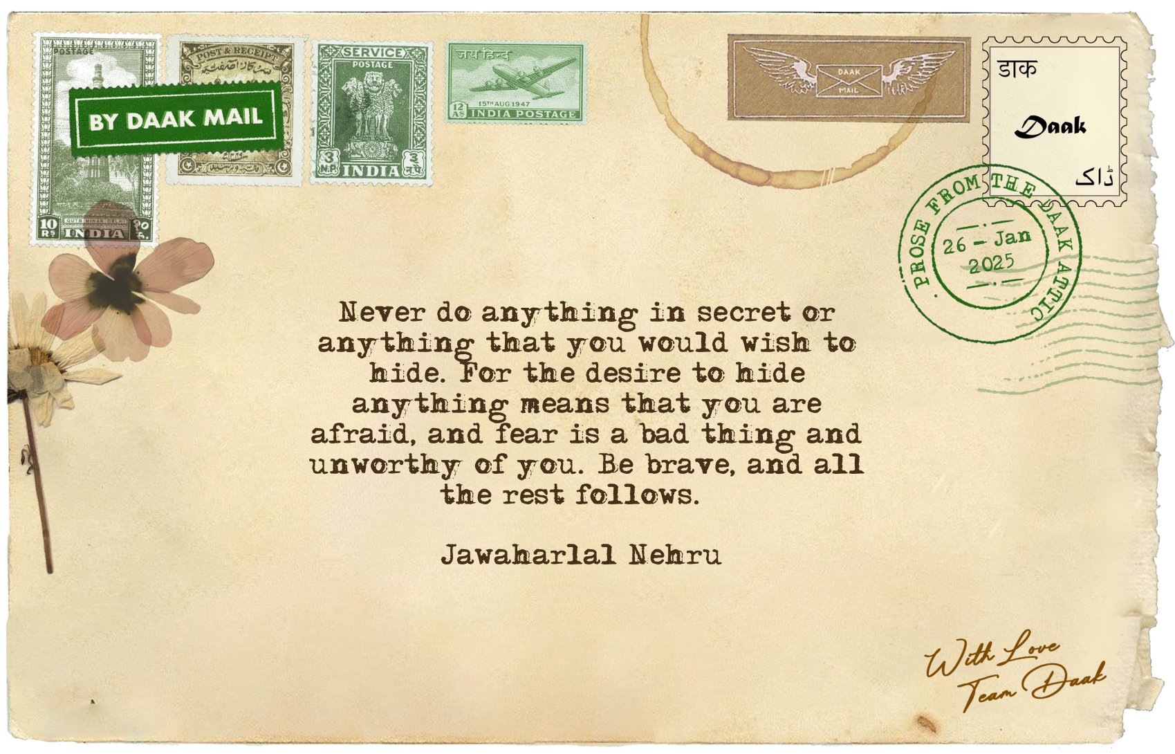149 Postcard Letter Jawaharlal Nehru