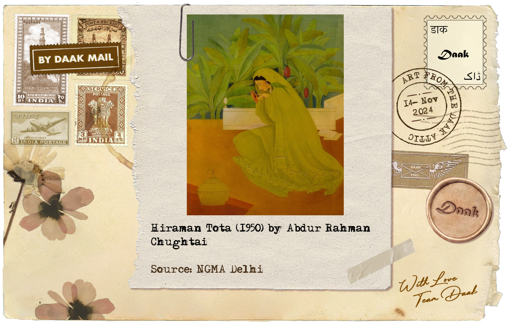 109 Postcard Artwork Hiraman Tota AR Chughtai