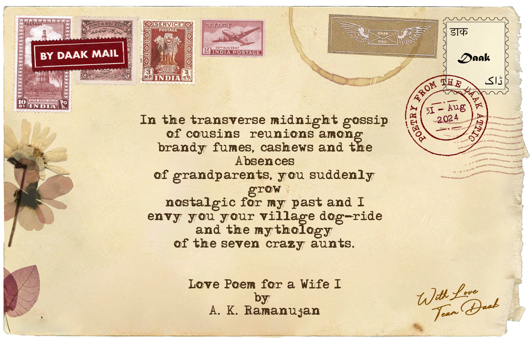 33 Postcard Love Poem for a Wife AK Ramanujan
