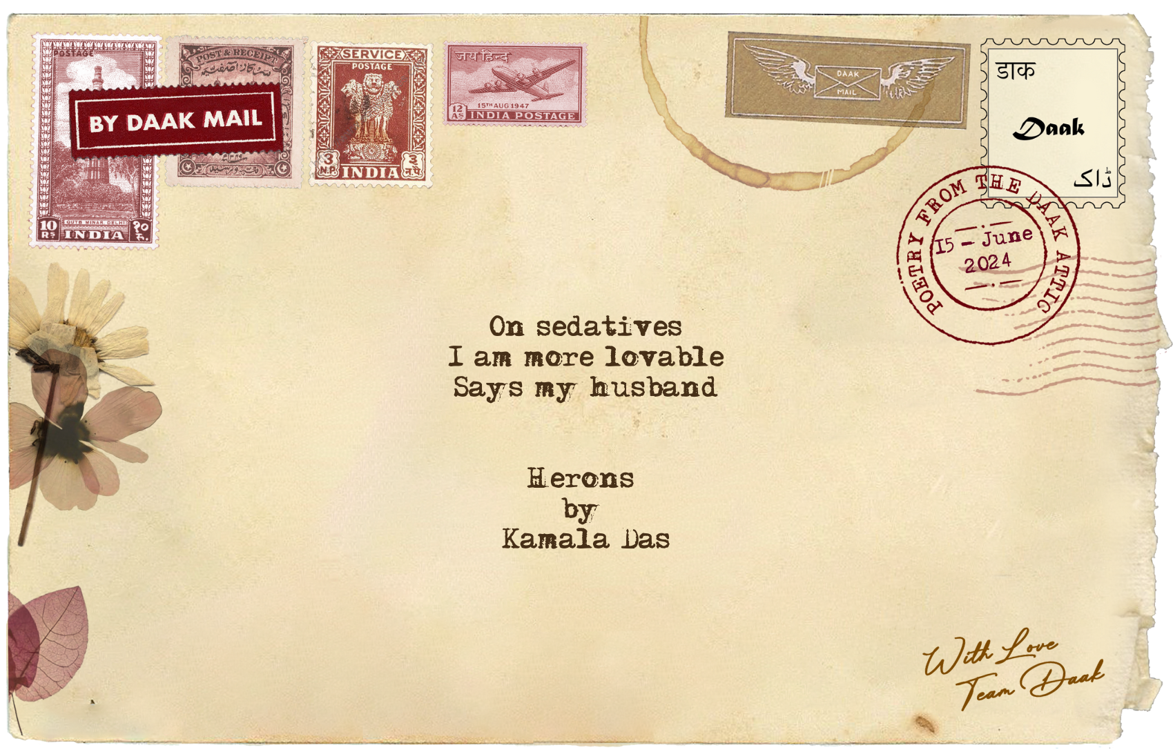 Postcard Herons Kamala Das
